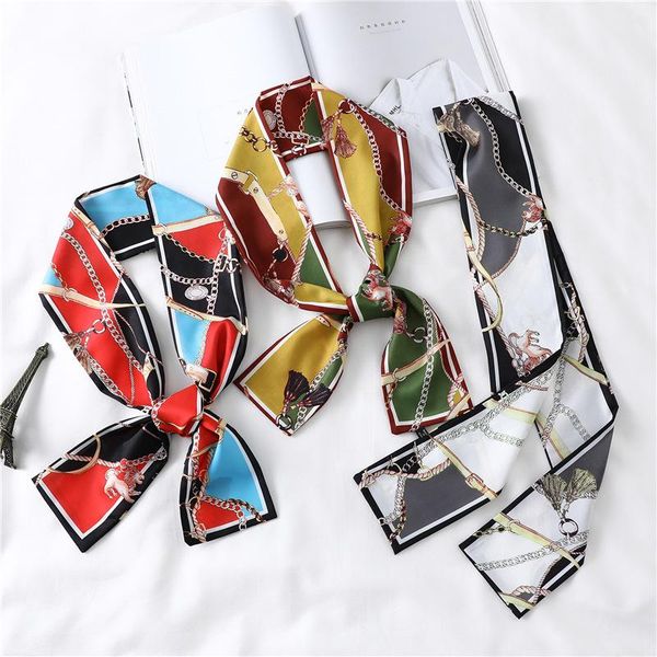 

small silk scarf women hair tie band kerchief wrist ribbons head neck silk satin bag scarfs long skinny scarves, Blue;gray