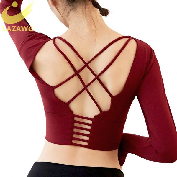 

yoga outfit lazawg sports bra shirts women fitness workout high elastic gym underwear crop push up runing impact clothes