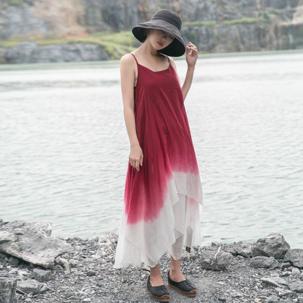 

womens retro rendering hit color elegant chinese style sleeveless suspenders stitching irregular hem dress hkpo, Black;gray