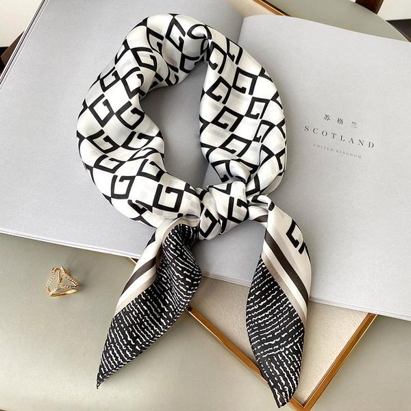

scarves 2021 silk square scarf lady hair foulard fashion female bag head band women bandana shawl and wraps large hijab summer, Blue;gray