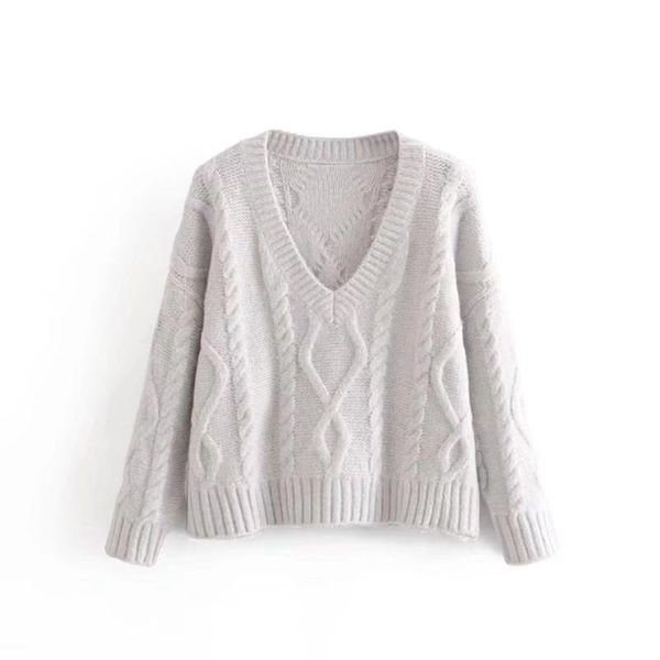

women's sweaters sherouse women fashion oversized cable-knit sweater long sleeves v-neck casual woman knitted pullover chic, White;black