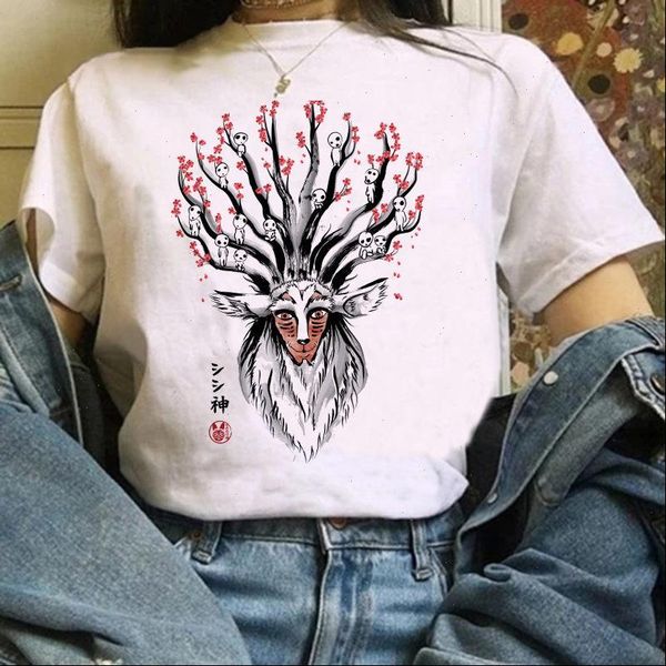 

totoro harajuku female t shirt studio ghibli kawaii printed graphic t shirt hayao miyazaki and chihiro tee casual cartoon, White
