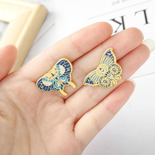 

pins, brooches butterfly moth enamel pin custom insect brooch bag clothes lapel badge punk starry blue jewelry gift for kid friends, Gray