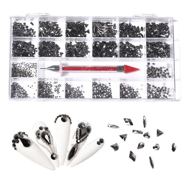 

nail art decorations q1qd 21 grids glass decoration kit multi shapes with dual-ended dotting pen, Silver;gold