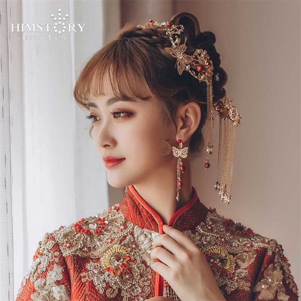 

himstory traditional chinese hairpin gold combs wedding accessories headband stick headdress jewelry bridal headpiece 211019, Silver