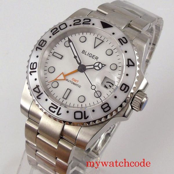 

bliger 40mm gmt mechanical automatic men watches sapphire crystal auto date oyater bracelet screw crown wristwatches, Slivery;brown