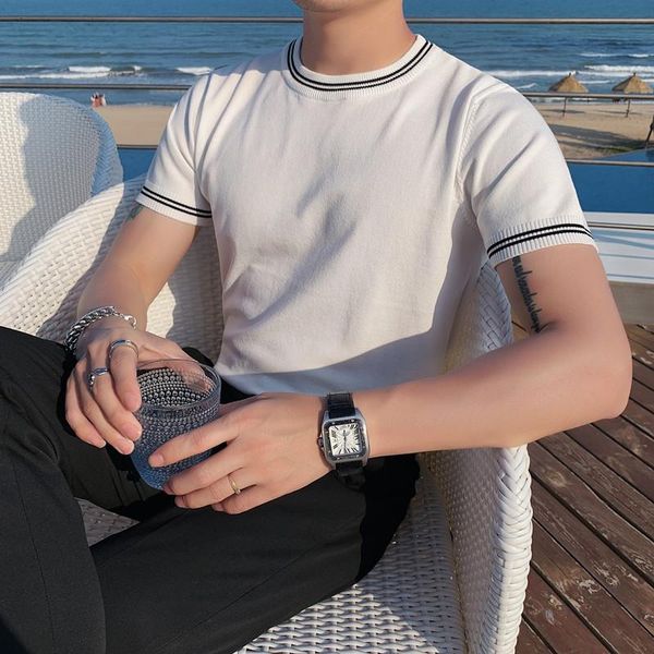 

men's t-shirts summer short sleeve t shirts for men clothing 2021 simple breathable o-neck slim fit casual knitted tee shirt homme busi, White;black