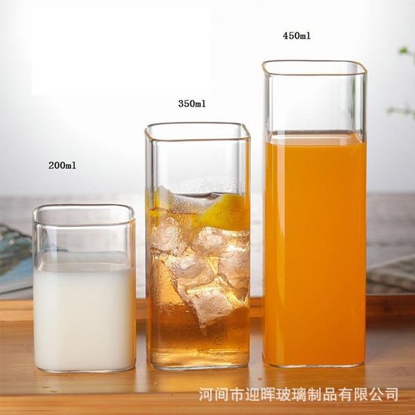 

wine glasses 250ml clear glass cup creative square heat-resistant drinkware set modern minimalist style juice coffee milk mug ice beer