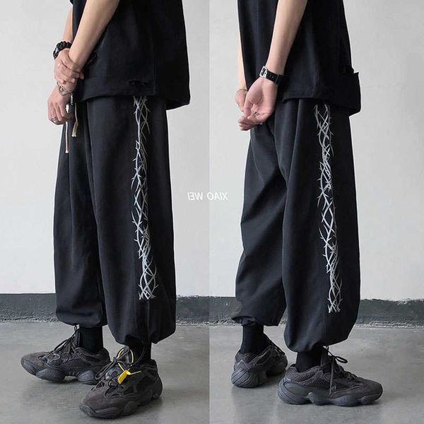

men's pants oversize high street loose legged korean fashion sports casual capris dark wear, Black