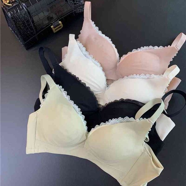 

french single cabinet 600 + romantic comfort no steel ring summer pure color silk gathered bra underwear small chest thin, Black;white