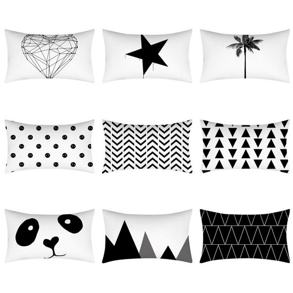 

cushion/decorative pillow black and white sofa cushion cover geometric pattern decorative pillowcase peach skin fabric waist covers for car