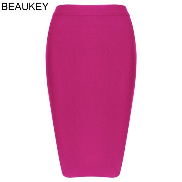 

beaukey fuchsia women bandage skirt solid wear to work skirt for lady fashion knee length bodycon skirt plus size xl 210724, Black