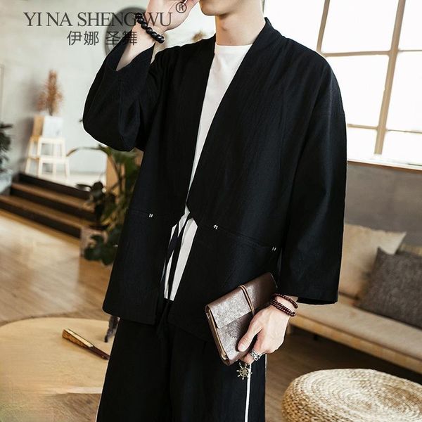 

ethnic clothing kimonos cardigan men japanese fashion shirt karate samurai costumes haori loose jacket pajamas man coat, Red