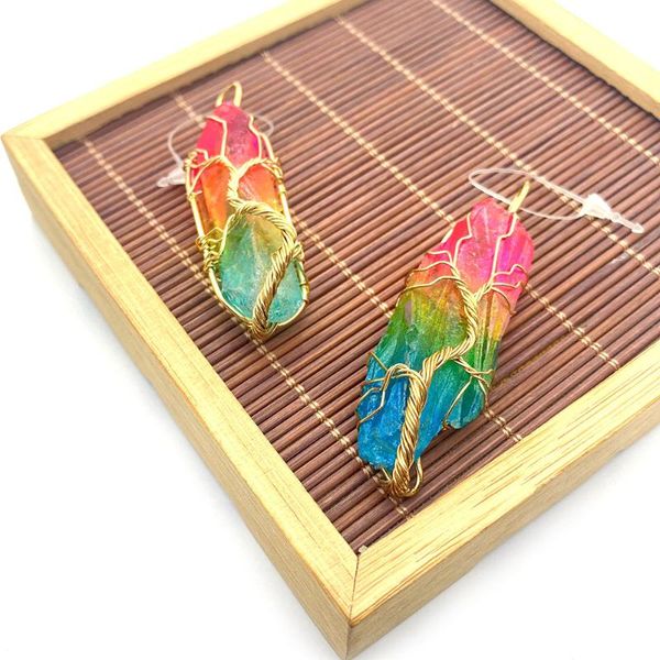 

charms natural stone crystal pendant irregular color gradient fashion hand-wound necklace jewelry accessories, Bronze;silver