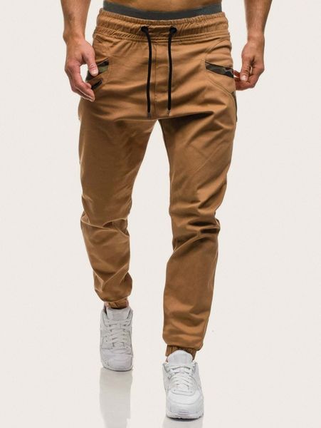 

men camo panel drawstring waist pants e93i#, Black