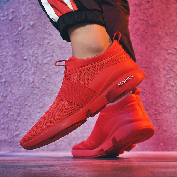 

new men casual shoes fashion women flat shoes lightweight breathable flying woven sports shoes couple jogging red trend