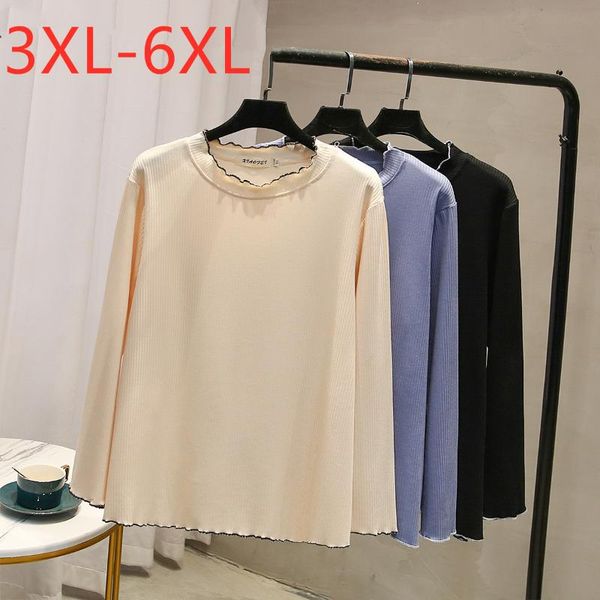 

women's t-shirt 2021 ladies autumn winter plus size basic for women large long sleeve slim cotton beige blue 3xl 4xl 5xl 6xl, White
