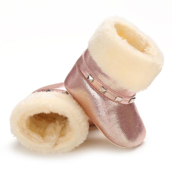 

boots pu leather winter infant snow born baby boy girl shoes soft sole first walker toddler plush lined prewalker, Black;grey