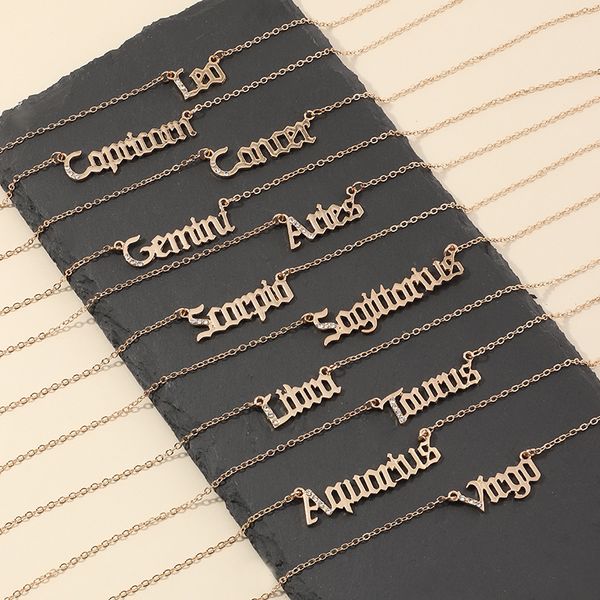 

simple and versatile accessories english alphabet women's trend diamond 12 constellations necklace, Silver