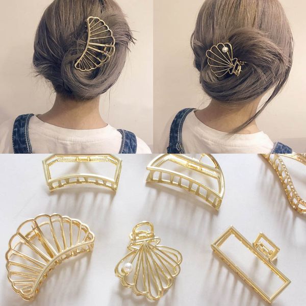 

minimalist style metal catch clip hairpin large bath hair clamps good quality retro metal gold hair accessories clip 14 styles, Slivery;golden