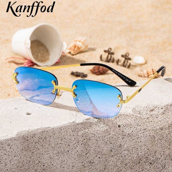 

sun glasses kanffod rectangle blue glasses frameless rimless men 2021 square metal women mirror sea summar style, White;black