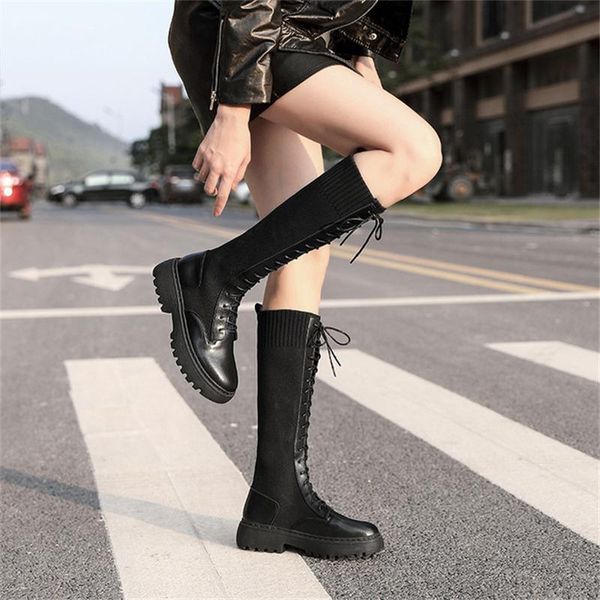 

boots women's autumn and winter 2021 fashion socks stretch thick-soled british style, Black