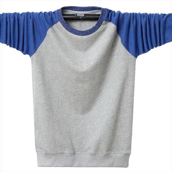 

4xl 5xl 6xl large size men polo loose casual round neck stitching long sleeved cotton all match sweater, White;black