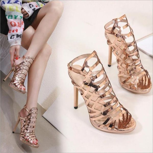 

sandals hollow out open toethin heels gladiator women champagne fashion buckle back strap ladies rome shoes 2021 design, Black