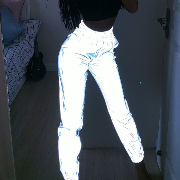 

women sweatpant reflexive flash jogger 2021 female spring streetwear pants fashion party clothes gnfv, Black;white