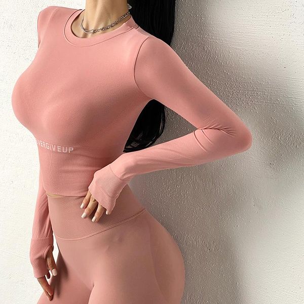 

seamless yoga shirts women elastic thumb hole fitness running long sleeve sports t shirts gym workout tight crop sportswear, White;red