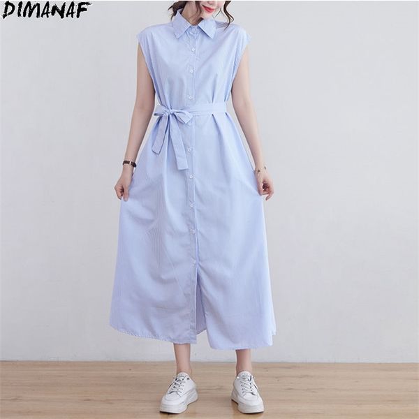 

plus size women shirt dress female sundress striped blue belt sleeveless cardigan big korean oversize summer 210531, Black;gray