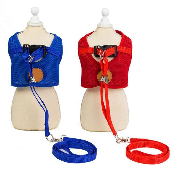 

dog collars & leashes pet harness small chain teddy vest puppies chest strap breathable mesh leash set outdoor perro walking leads