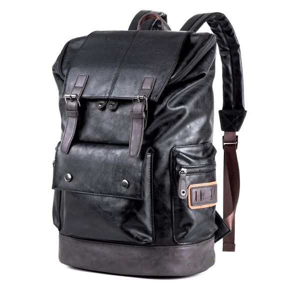 

backpack men's backpacks pu leather bags casual fashion solid luxury designer travel waterproof men male bag pack