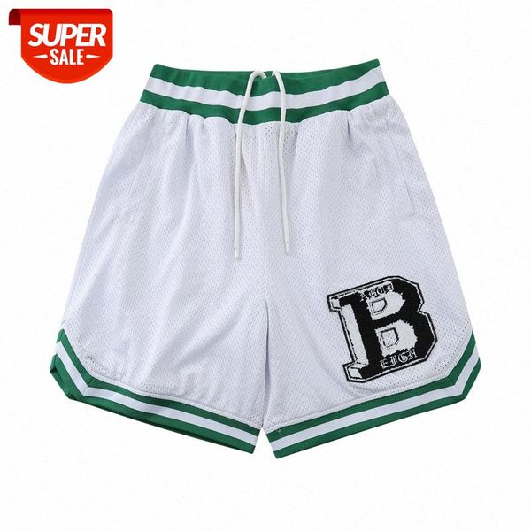 

hip-hop contrast color striped flocking embroidery shorts men's street basketball training sports five-point pants #c53q, Black