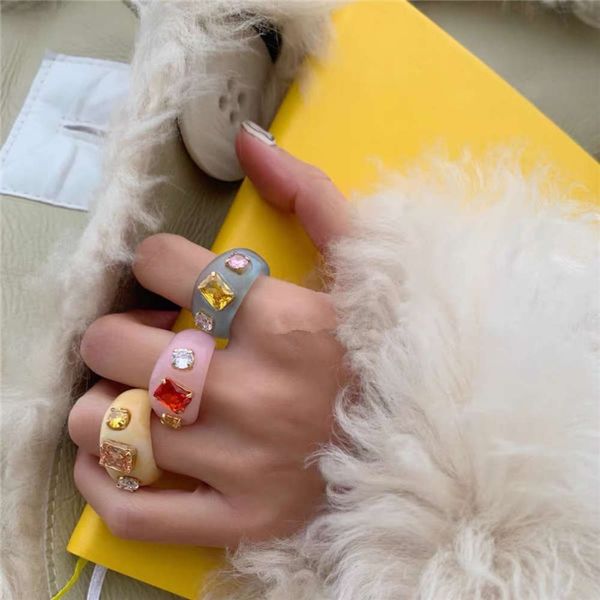 

hbp fashion korean ins niche design handmade candy color inlaid lovely acrylic resin index finger ring, Silver