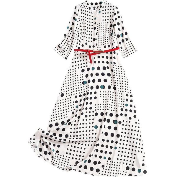 

casual dresses 2021 spring summer nice quality arrival fashion womens contrast color polka dot print long chiffon dress with belt, Black;gray