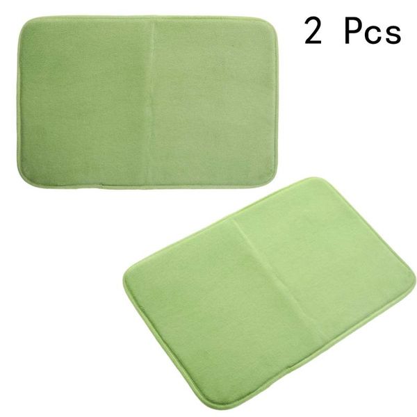 

bath mats 2pcs non-slip rug sponge coral fleece super absorbent doormat carpet (light green) - 40x60cm