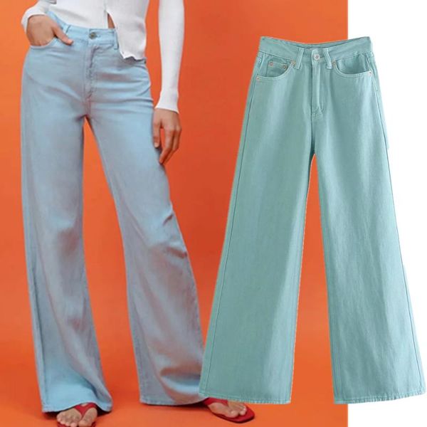

women's jeans elmsk high waist street vintage mom woman england solid loose wide leg denim pants boyfriend for women, Blue