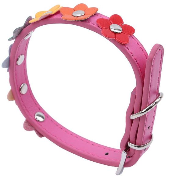 

dog collars & leashes pu leather pet cat collar fashion sweet flower studded small buckle neck strap