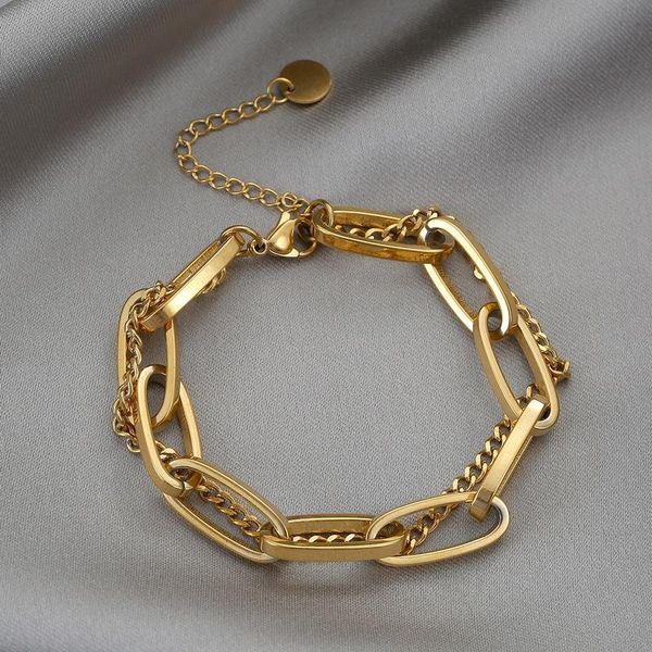 

charm bracelets punk multi layered titanium steel bracelet gold color chunky chain for women girls accessories, Golden;silver