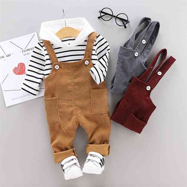 

spring autumn baby boys girls clothes infant cotton striped t shirt bib pants 2pcs/sets kids garment children casual sport suit 210528, White