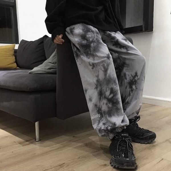 NICEMIX Elastic Waistband Solto Harem Bordado Tie Tintura Contrast Jogger Pant Mulheres Homem Streetwear Coreano Harajuku Punk Hip Hop 210707