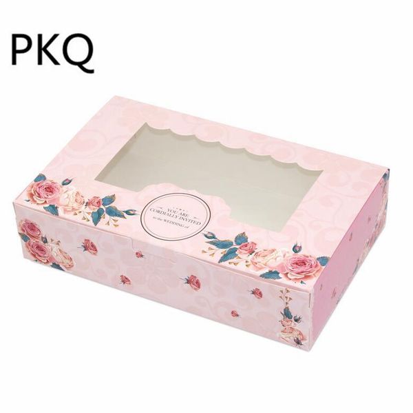 

pink paper gift box with window wedding party box pink rose packaging candy cookies cupcake
