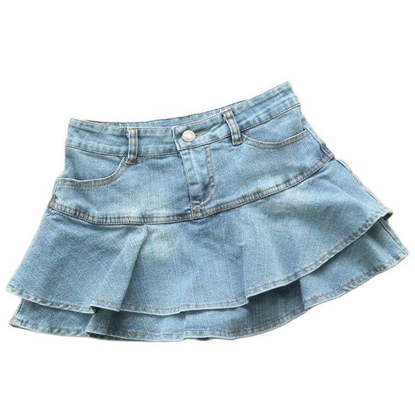 

skirts 2021 summer low waist a line denim skirt women pleated mini jeans korean style casual faldas mujer, Black