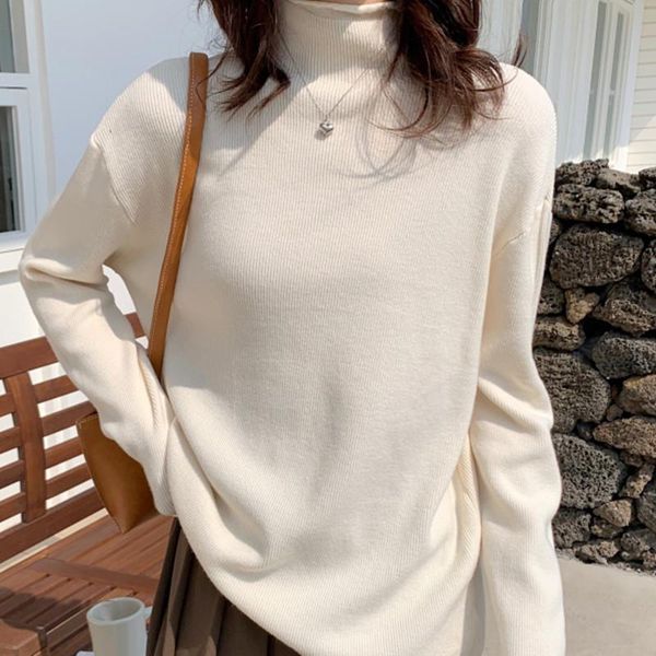 

women's sweaters women turtleneck autumn winter korean loose pullover basic casual knit sweater soft warm jumper, White;black