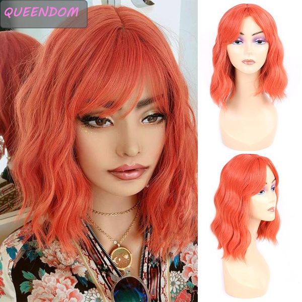 

synthetic wigs short wavy with bangs for african high temperature shoulder length bob wig 12 " american cosplay false hair, Black