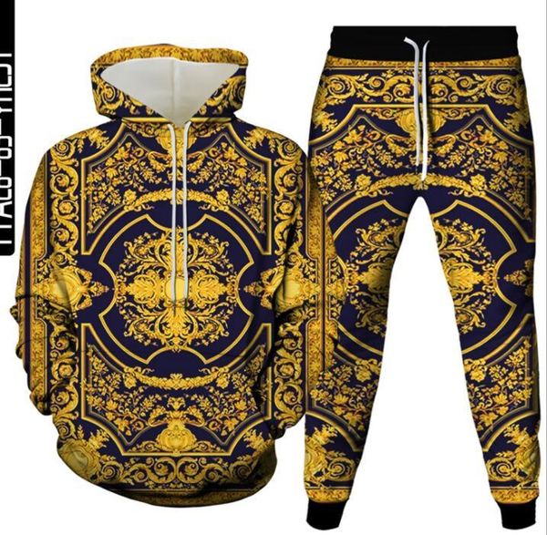 

men's tracksuits luxury golden 3d print men's winter jackets suit sports button t-shirt pants 2 piece outfits tracksuit men/women s, Gray