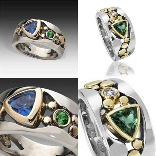 

genuine rhinestone inlay rings hollowing out decorative pattern green blues zircon alloy sapphire ring jewelry women exquisite fashion 3 2zj, Silver