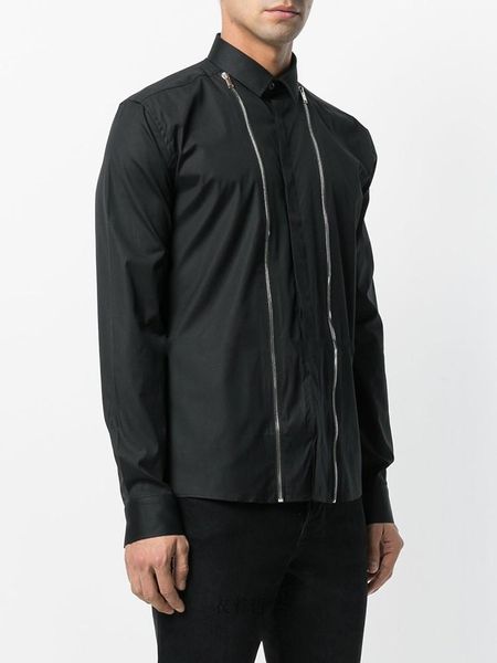 

large men's shirts original design stitching men's shirt black slim zipper jacket, White;black