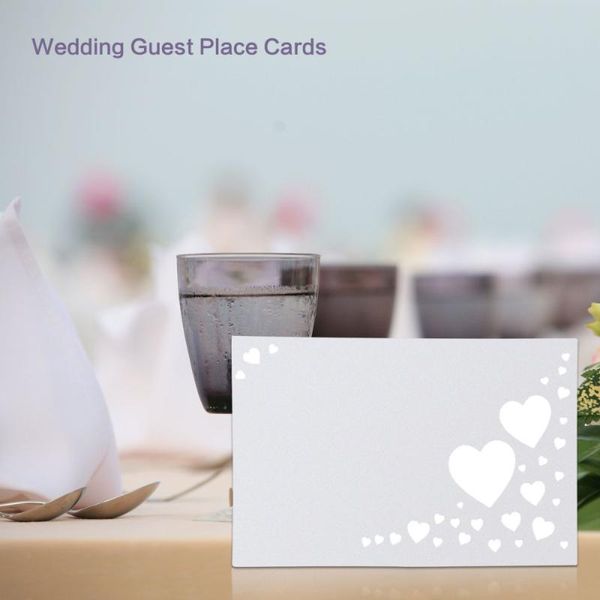 

greeting cards 50pcs heart hollow name place wedding guest (white)